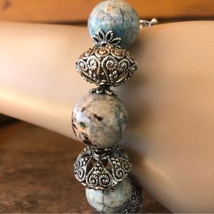 👛 (ANY 2/$20) HANDMADE Chunky Metal/Acrylic Blue/Brown  Bracelet toggle fastener